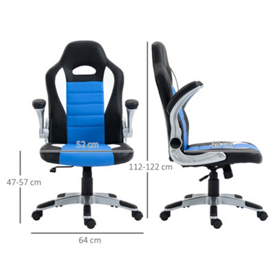 HOMCOM Gaming Chair PU Leather Office Chair Swivel Chair w/ Tilt Function, Blue
