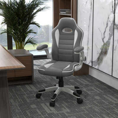 HOMCOM Gaming Chair PU Leather Office Chair Swivel Chair w/ Tilt Function Grey