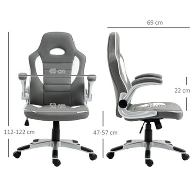 HOMCOM Gaming Chair PU Leather Office Chair Swivel Chair w/ Tilt Function Grey