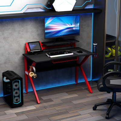 HOMCOM Gaming Desk Computer Desk Writing Table Red