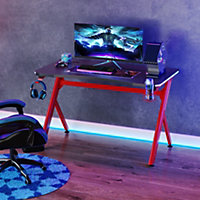 HOMCOM Gaming Desk Computer Table w/ LED Light, Cup Holder Headphone Hook Red