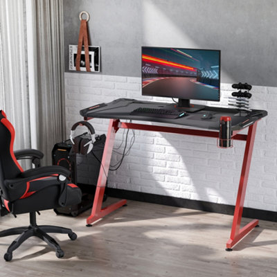 HOMCOM Gaming Desk with Gamepad Holder Cup Holder Headphone Hook 122cm