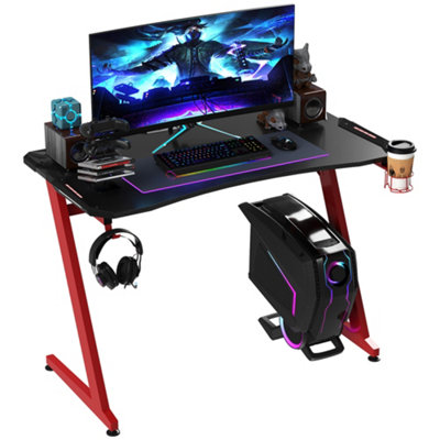 HOMCOM Gaming Desk with Gamepad Holder Cup Holder Headphone Hook Home Office