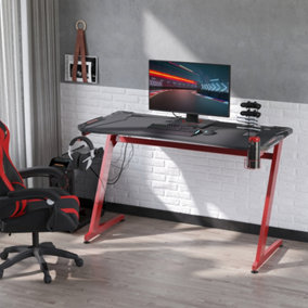 HOMCOM Gaming Desk with Gamepad Holder Cup Holder Headphone Hook Home Office