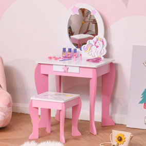 HOMCOM Girls Dressing Table with Mirror, Stool, Pretend Play Toy
