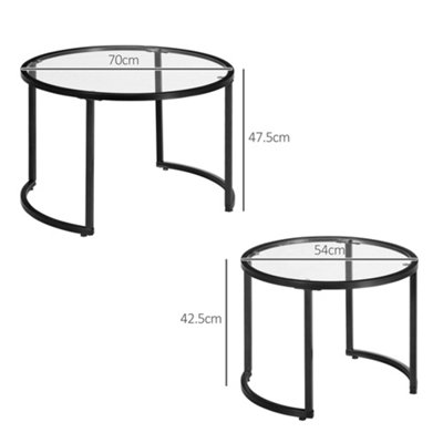 HOMCOM Glass Coffee Table Set of 2, Round Nest of Tables, Black