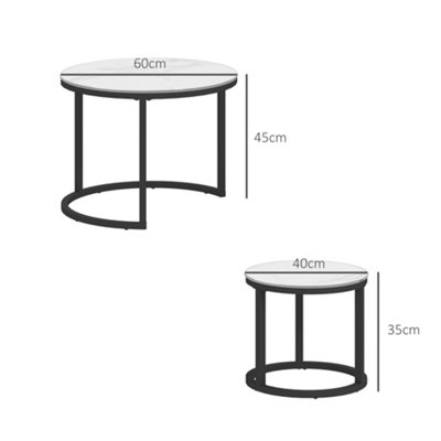 HOMCOM Glass Coffee Table Set of 2, Round Nest of Tables, White