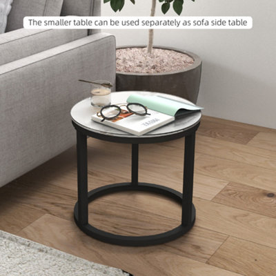 HOMCOM Glass Coffee Table Set of 2, Round Nest of Tables, White