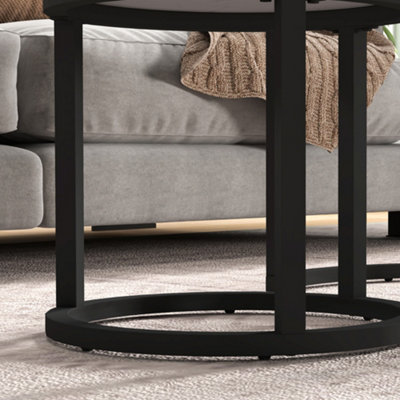HOMCOM Glass Coffee Table Set of 2, Round Nest of Tables, White