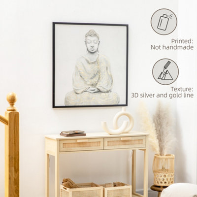HOMCOM Gold Textured Canvas Wall Art Buddha for Living Room Bedroom, 83x83cm