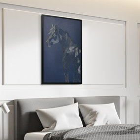 HOMCOM Gold Textured Canvas Wall Art Horse for Living Room Bedroom, 93x63cm