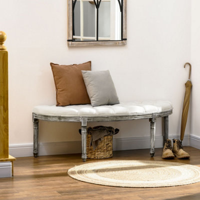 HOMCOM Half-Circle End Bench Ottoman Button Tufting Padded Seat, Cream White