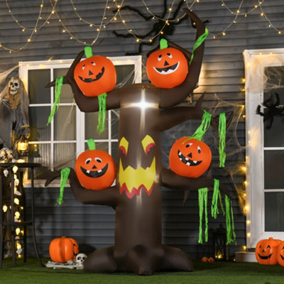 HOMCOM Halloween Decoration 2.4m Inflatable Ghost Tree with Pumpkins and 6 LED Lights