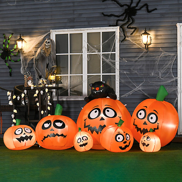 HOMCOM Halloween Decoration Inflatable Pumpkin & Cat LED Lights