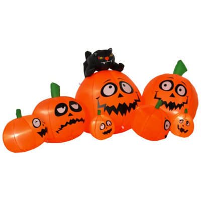 HOMCOM Halloween Decoration Inflatable Pumpkin & Cat LED Lights Flashing  Eyes Accessories Seasonal Spooky Fun