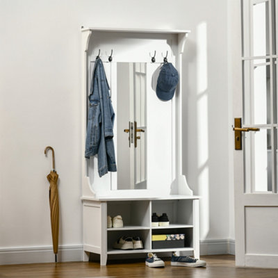 HOMCOM Hallway Furniture Set Shoe Bench Storage Mirror Cabinet w 4 Hooks