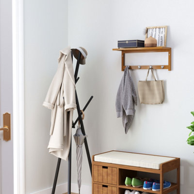 HOMCOM Hallway Wall Mounted Shelf Clothes Rack Hanging Coat Hooks Storage