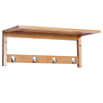 HOMCOM Hallway Wall Mounted Shelf Clothes Rack Hanging Coat Hooks Storage