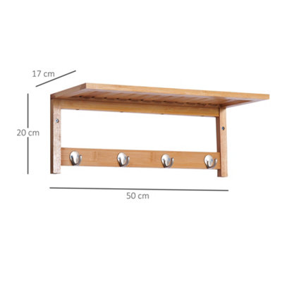 HOMCOM Hallway Wall Mounted Shelf Clothes Rack Hanging Coat Hooks Storage