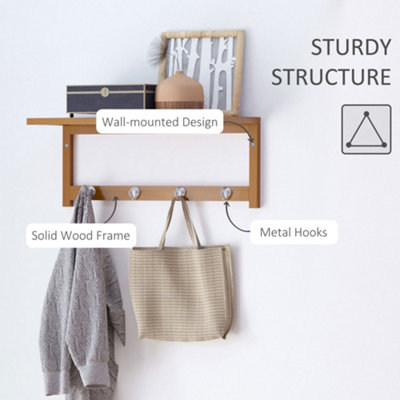 HOMCOM Hallway Wall Mounted Shelf Clothes Rack Hanging Coat Hooks Storage