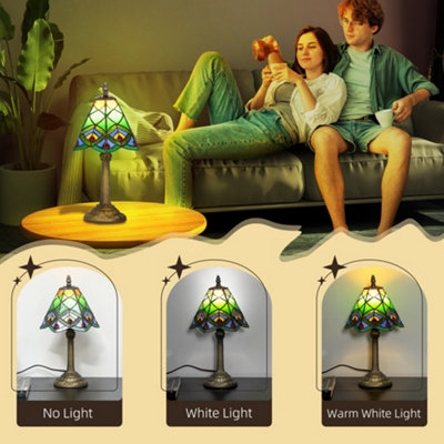 HOMCOM Handcrafted Stained Glass Bedside Lamp, Tiffany Style Table Lamp