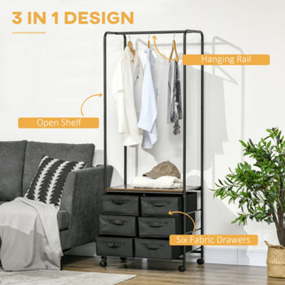 HOMCOM Hanging Clothes Rail Clothes Rack w/ 6 Fabric Drawers for ...