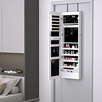HOMCOM Hanging Mirrored Jewel Storage Cabinet Organiser Lockable w/6 LED White