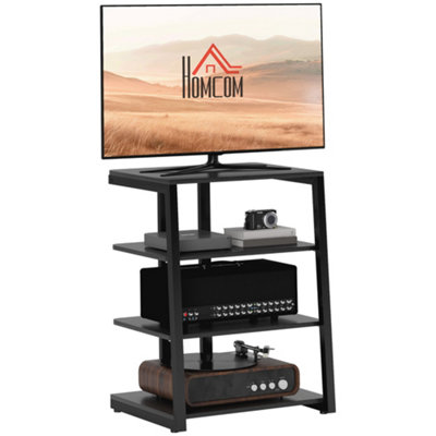Meuble TV Hifi Avec Roulettes – Armoire Média 4 étagères En Bois Et Métal