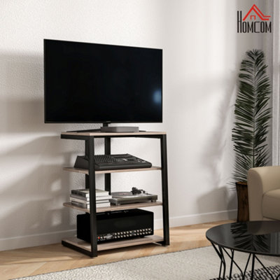 HOMCOM 4-Tier Grey Hi-Fi Rack Stand With Built-in Power Strip - For Record Player & AV Gear