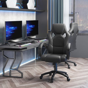 HOMCOM High-Back Gaming Chair Swivel Home Office Computer Racing Gamer Desk Faux Leather, Black