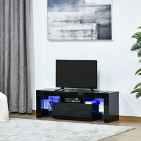 HOMCOM High Gloss TV Stand Cabinet W/ LED RGB Lights and Remote Control Black 130cm