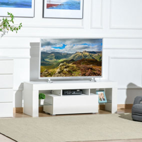 HOMCOM High Gloss TV Stand Cabinet W/ LED RGB Lights and Remote Control White 130cm