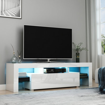 White high gloss tv store unit with led lights