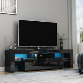 HOMCOM High Gloss TV Stand Cabinet W/ LED RGB Lights for 43"/50"/55" TV, Black