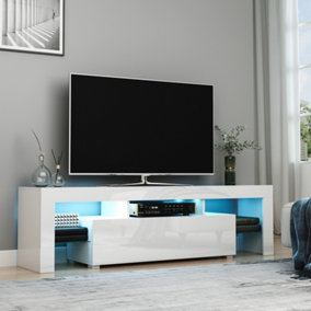 HOMCOM High Gloss TV Stand Cabinet W/ LED RGB Lights for 65" TV, White