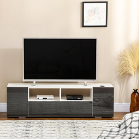 HOMCOM High Gloss TV Unit Cabinet for TVs up to 60" with LED Lights, TV Stand with Storage Shelves and Cupboards, Grey