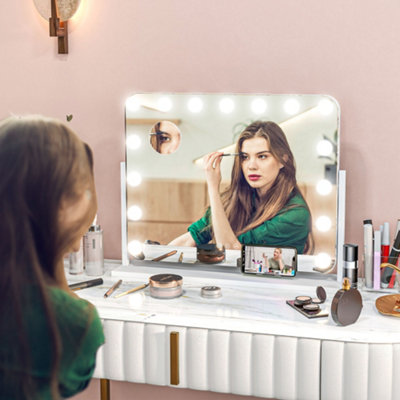 HOMCOM Hollywood Dimmable Lighted Makeup Mirror with Magnifier, USB Port