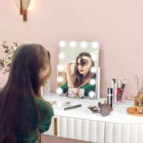 HOMCOM Hollywood Lighted Makeup Mirror with Magnifier, USB Port, Phone Holder