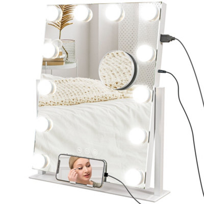 HOMCOM Hollywood Lighted Makeup Mirror with Magnifier, USB Port, Phone Holder
