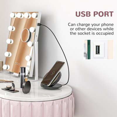 HOMCOM Hollywood Lighted Makeup Mirror with Magnifier, USB Port, Phone Holder