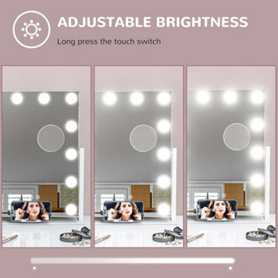 HOMCOM Hollywood Lighted Makeup Mirror with Magnifier, USB Port, Phone Holder