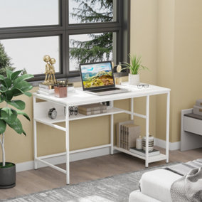 HOMCOM Home Office Computer Writing Desk Study Workstation w/ Storage, White