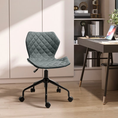 Vinsetto Leisure Office Chair Linen Fabric Swivel Computer Home Study  Bedroom with Wheels Grey w/