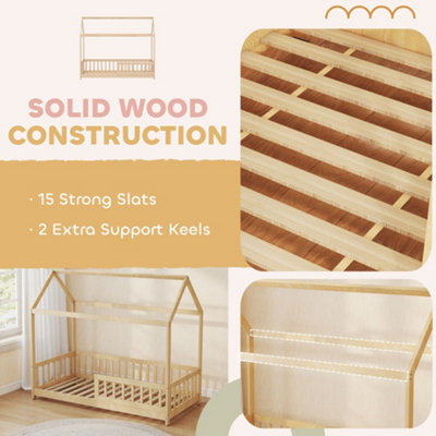 HOMCOM House-Shaped Kids Bed Frame Solid Pine Wood with Guard Rails ...