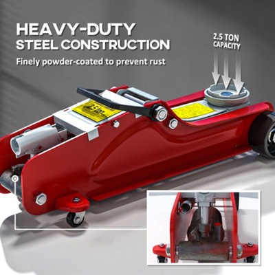 HOMCOM Hydraulic Low Profile Jack, 8-38cm 2.5 Ton Racing Car Jack Kit, Red
