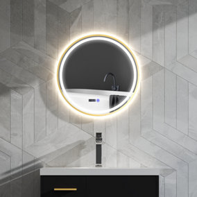 HOMCOM Illuminated Bathroom LED Mirror 60cm Round Wall Mounted Mirror Gold