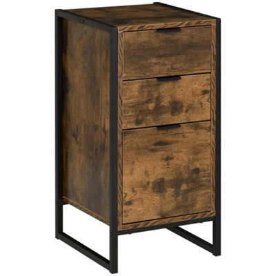 HOMCOM Industrial 3-Drawer Cabinet Sideboard Storage Organizer Metal Frame Brown