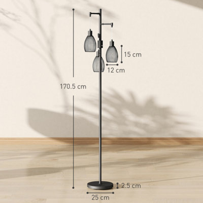 HOMCOM Industrial 3-Light Floor Lamp Dimmable LED Standing Lamp, Black