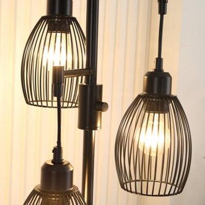 HOMCOM Industrial 3-Light Floor Lamp Dimmable Standing Lamp for Living Room
