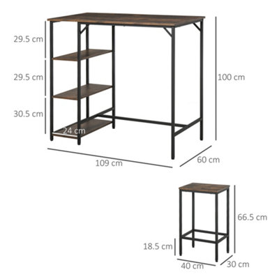 HOMCOM Industrial Bar Height Dining Table Set 3 Pieces Bar Set with Shelf